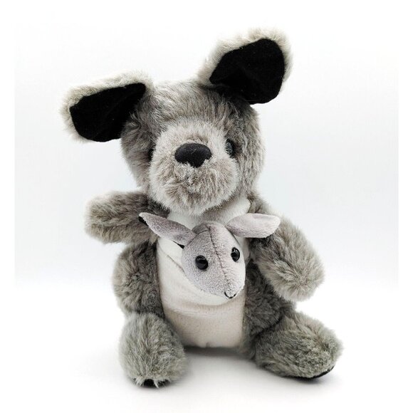 Classic Toy LLC Gray Kangroo w/Baby Plush 10" Stuffed Animal Vintage - Picture 1 of 4